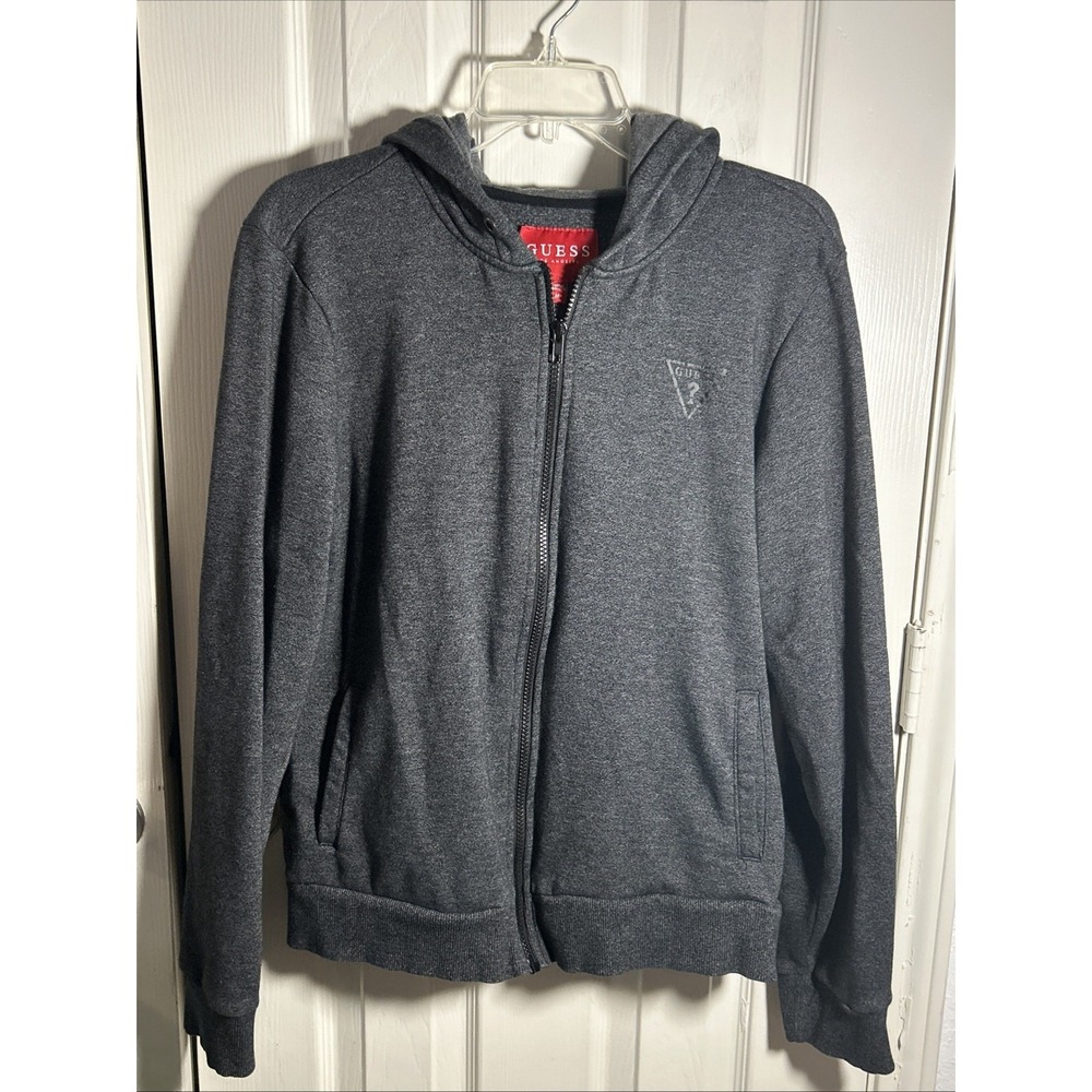 Guess Fleece Hoodie Full Zip‎ Size Medium Charcoal Grey